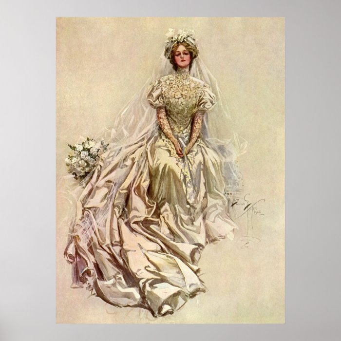 Vintage Victorian Bride Flowers, Bridal Portrait Posters