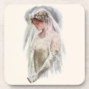 Vintage Victorian Bride with Bible Harrison Fisher Coaster