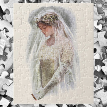 Vintage Victorian Bride With Bible Harrison Fisher Jigsaw Puzzle by YesterdayCafe at Zazzle