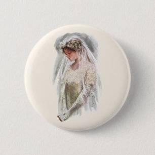 Vintage Victorian Bride with Bible Harrison Fisher Pinback Button