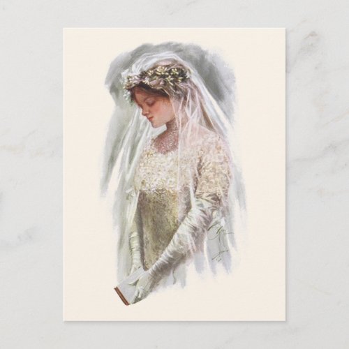 Vintage Victorian Bride with Bible Harrison Fisher Postcard