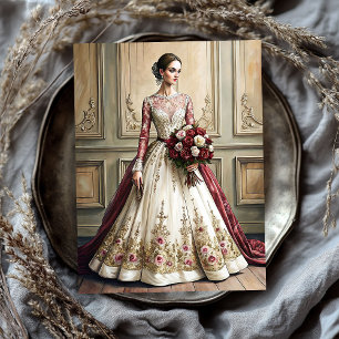 Vintage Victorian bride with red roses bouquet Tissue Paper