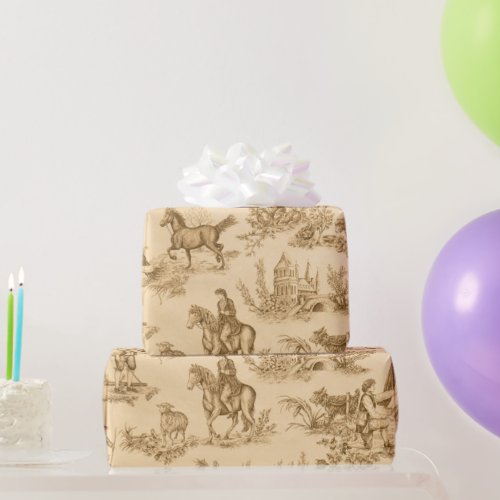 Vintage Victorian Brown and Ivory Toile Wrapping Paper