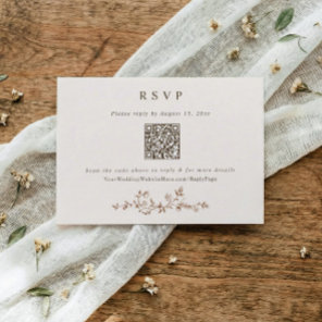 Vintage Victorian Brown & Cream Wedding QR Code RSVP Card