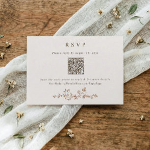 Vintage Victorian Brown & Cream Wedding QR Code RSVP Card