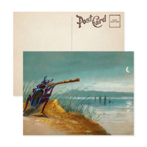 Vintage Victorian Bug and Moon Postcard