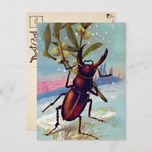 Vintage Victorian Bug Christmas Postcard