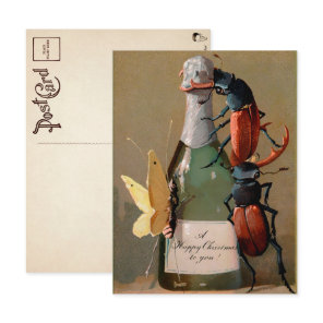 Vintage Victorian Bugs Christmas Postcard