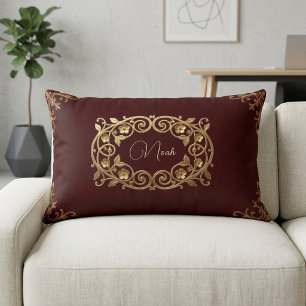 Vintage Victorian Burgundy Wine Leather Heritage Lumbar Pillow