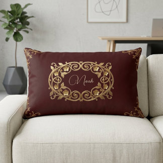 Vintage Victorian Burgundy Wine Leather Heritage Lumbar Pillow