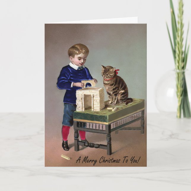 Vintage Victorian Cat Art Christmas Card (Front)