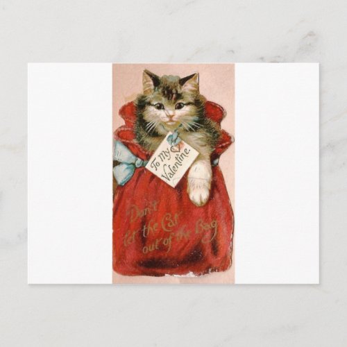 Vintage Victorian Cat In Bag Valentines Day Holiday Postcard