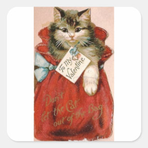 Vintage Victorian Cat In Bag Valentine's Day Square Sticker