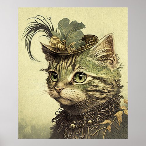 Vintage Victorian Cat Poster Print Wall Art