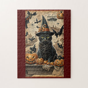 Vintage Victorian Cat Witch Halloween Jigsaw Puzzle