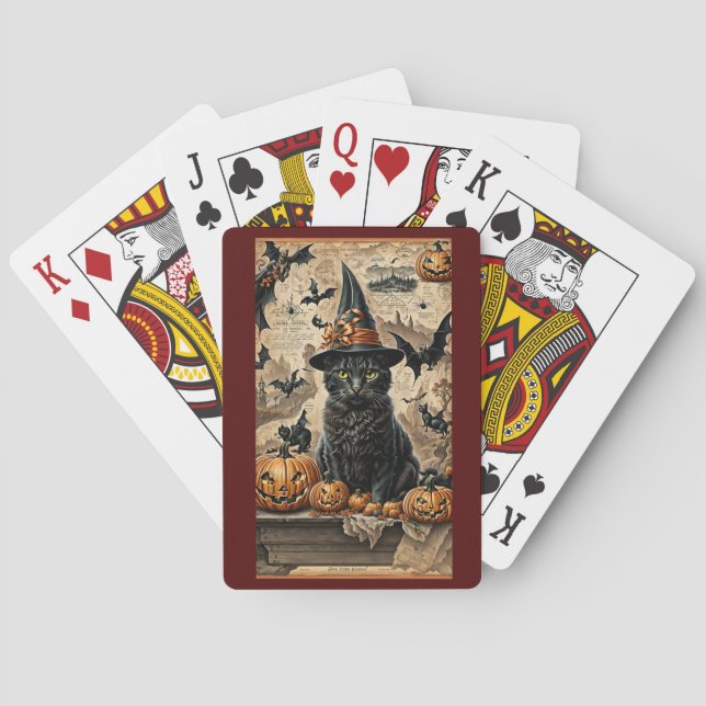 Vintage Victorian Cat Witch Halloween Poker Cards (Back)