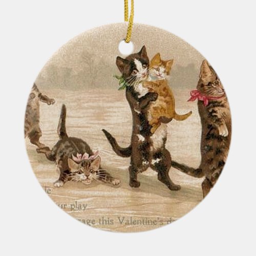 Vintage Victorian Cats Kittens Valentines Day Ceramic Ornament