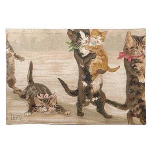 Vintage Victorian Cats Kittens Valentines Day Cloth Placemat