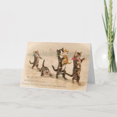 Vintage Victorian Cats Kittens Valentines Day Holiday Card