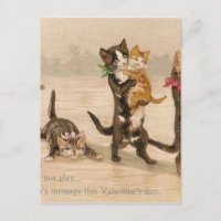 Vintage Victorian Cats Kittens Valentine's Day Holiday Postcard