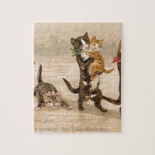 Vintage Victorian Cats Kittens Valentines Day Jigsaw Puzzle