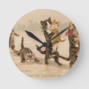 Vintage Victorian Cats Kittens Valentine's Day Round Clock