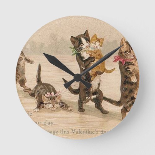 Vintage Victorian Cats Kittens Valentines Day Round Clock