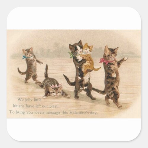 Vintage Victorian Cats Kittens Valentines Day Square Sticker