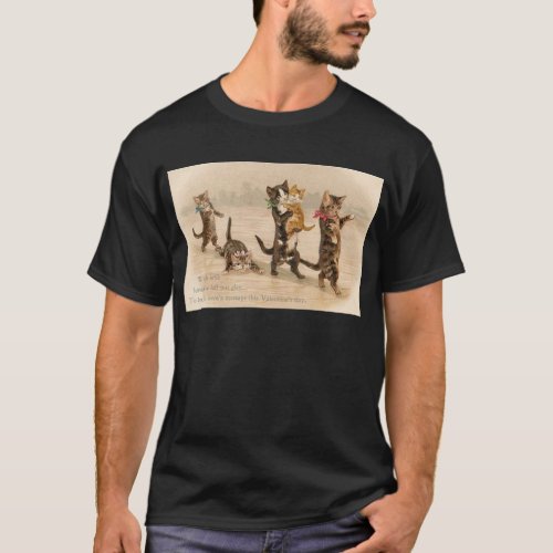 Vintage Victorian Cats Kittens Valentines Day T_Shirt