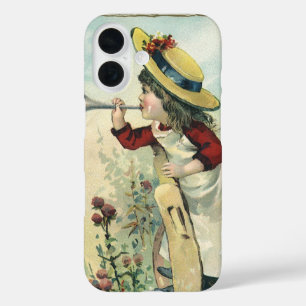 Vintage Victorian Child, Girl Blowing Bugle Meadow iPhone 16 Case