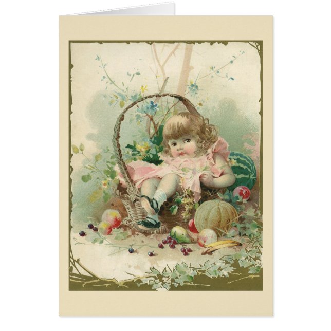 Vintage Victorian Child, Girl Spring Fruit Basket (Front)