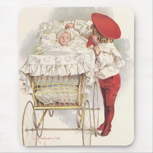 Vintage Victorian Children Child and Baby in Pram Mouse Pad