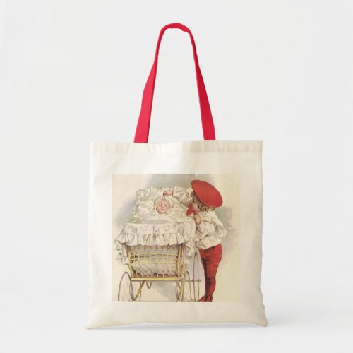 Vintage Victorian Children Child and Baby in Pram Tote Bag