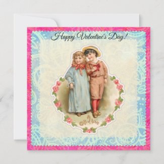 Vintage Victorian Children Gift of Love Valentine Card