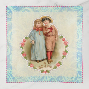 Vintage Victorian Children Gift of Love Valentine Trinket Tray