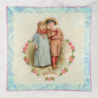 Vintage Victorian Children Gift of Love Valentine Trinket Tray