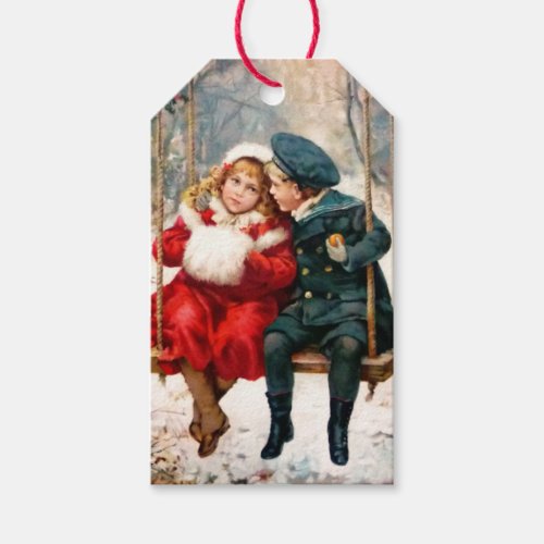 Vintage Victorian Children on Swing Gift Tag