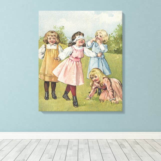 Vintage Victorian Children Play Blind Man's Bluff Canvas Print (Insitu(Wood Floor))