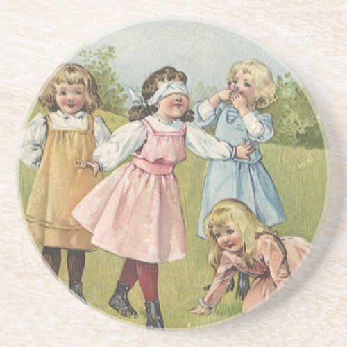 Vintage Victorian Children Play Blind Mans Bluff Drink Coaster