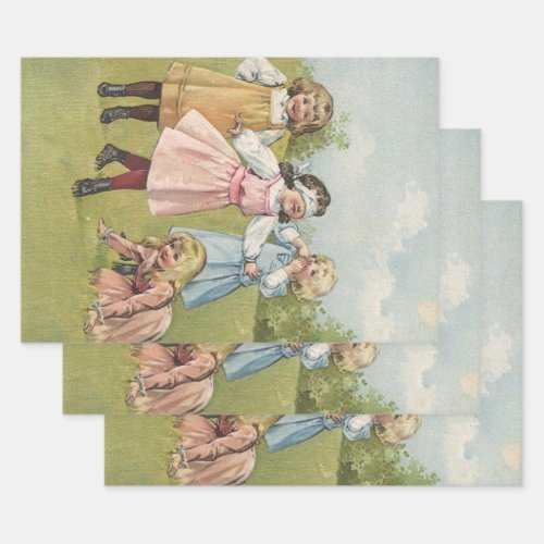 Vintage Victorian Children Play Blind Mans Bluff Wrapping Paper Sheets