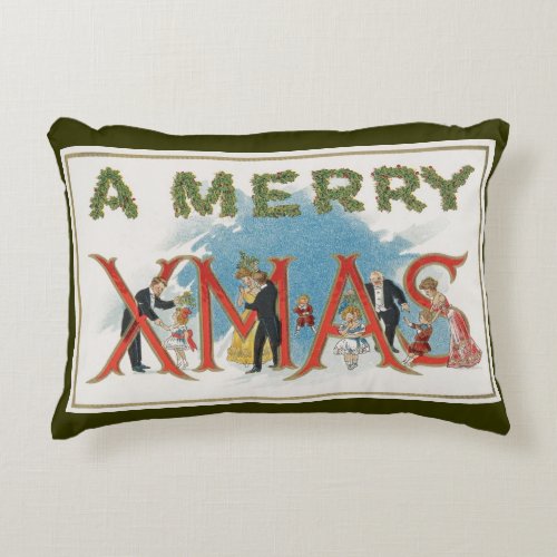 Vintage Victorian Christmas A Merry Xmas Party Accent Pillow