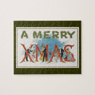 Vintage Victorian Christmas, A Merry Xmas Party Jigsaw Puzzle