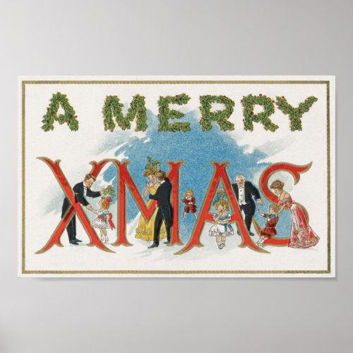 Vintage Victorian Christmas A Merry Xmas Party Poster