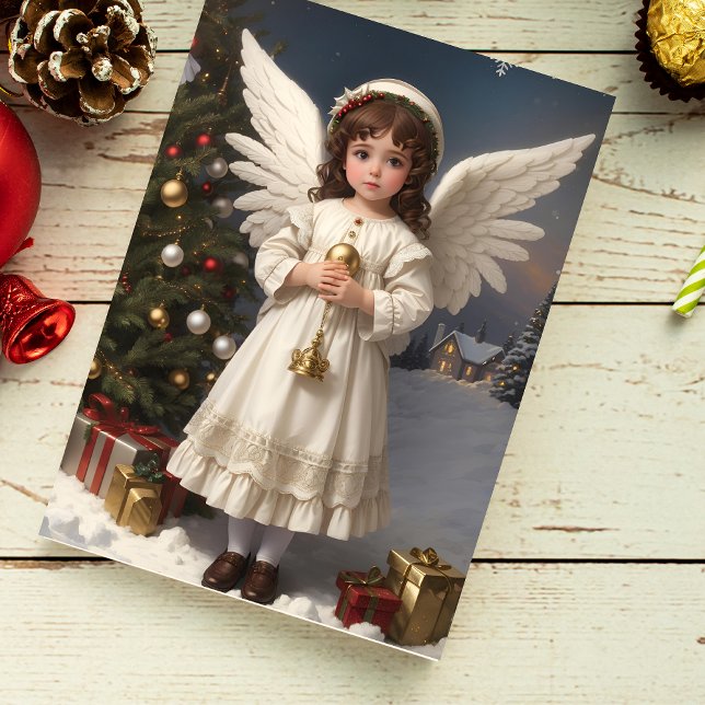 Vintage Victorian Christmas Angel Girl Holiday Card (Creator Uploaded)
