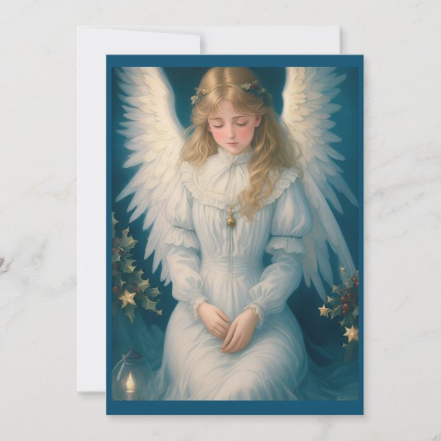 Vintage Victorian Christmas Angel Holiday Card (Front)
