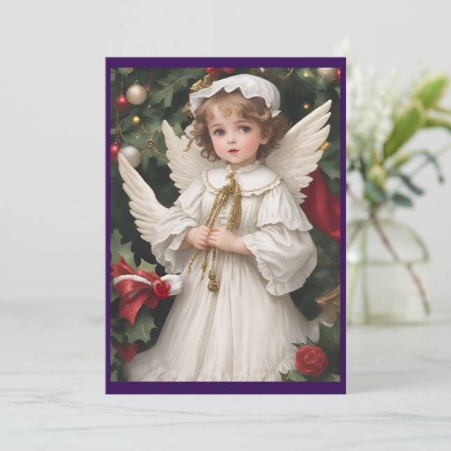 Vintage Victorian Christmas Angel Holiday Card (Standing Front)