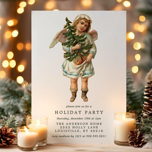 Vintage Victorian Christmas Angel Holiday Party Invitation