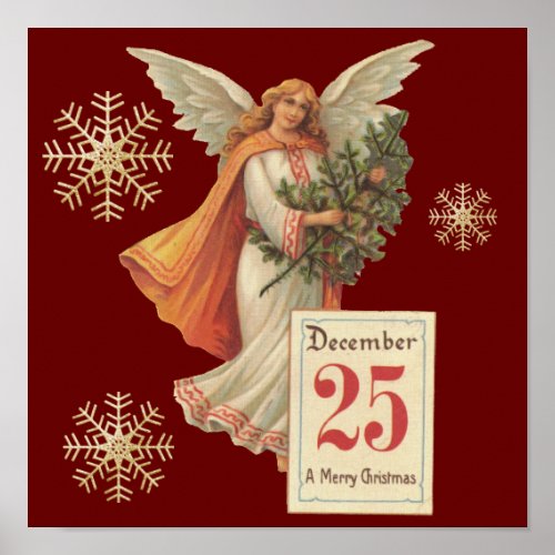 Vintage Victorian Christmas Angel Snowflake  Poster