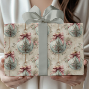 Vintage Victorian Christmas Bauble With Pink Bow Wrapping Paper