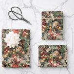 Vintage Victorian Christmas Baubles  Wrapping Paper Sheets<br><div class="desc">Antique looking Victorian collage with bright red and gold baubles,  flowers,  and children.</div>